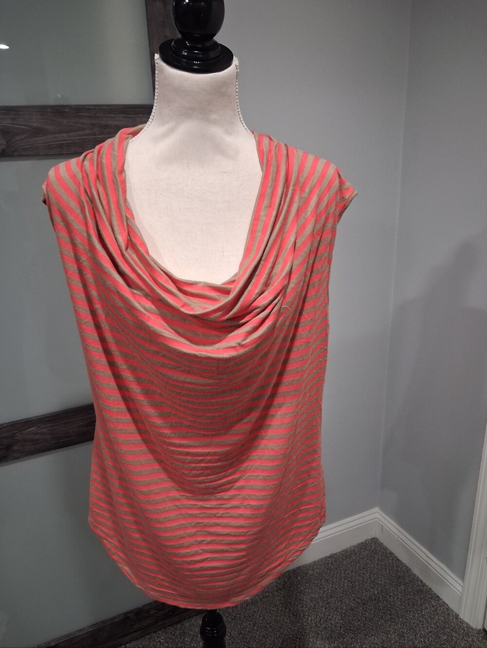 Vintage Fenn Wright Manson Orange And Tan Stripe Cap Sleeve Top Size 1X